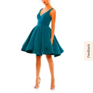 Mac Duggal teal v-neck dress size 14